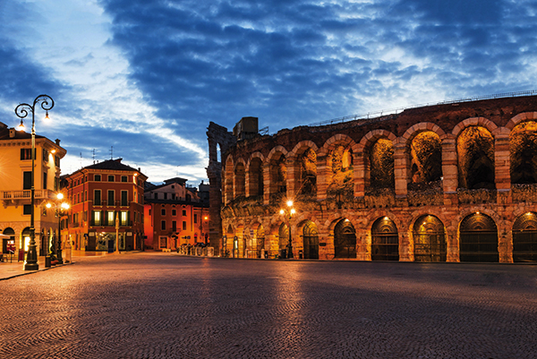 Verona amphitheatre at night