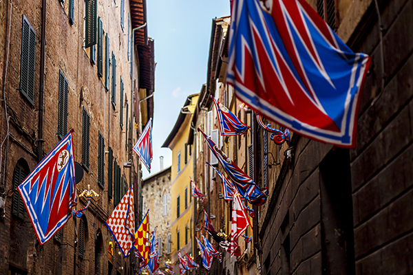 Flags on a city street