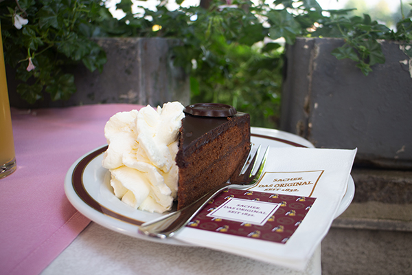 Sachertorte chocolate cake in Salzburg in Austria