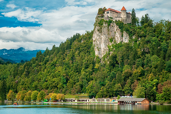 view of Grajska beach, Lake Bled