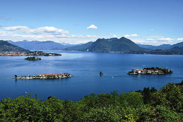Aerial views of the Borromean Islands in Lake Maggiore, Italy