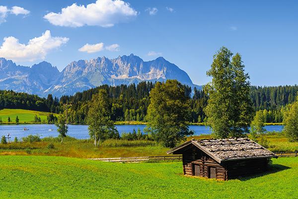 Schwarzsee lake and mountains in Kitzbühel, Austria