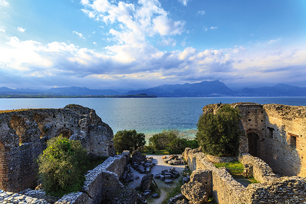 Grottoes of Catullus and Jamaica beach in Sirmione, Lake Garda, Italy